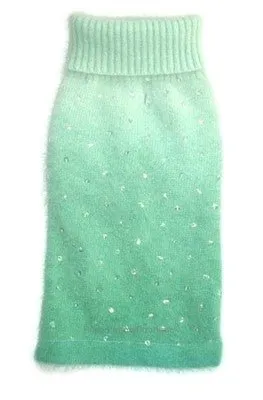 Luxury Sparkle Angora Blend Turtleneck Sweater - Seafoam Dip Dye