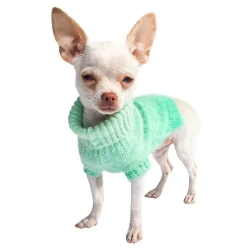 Luxury Sparkle Angora Blend Turtleneck Sweater - Seafoam Dip Dye