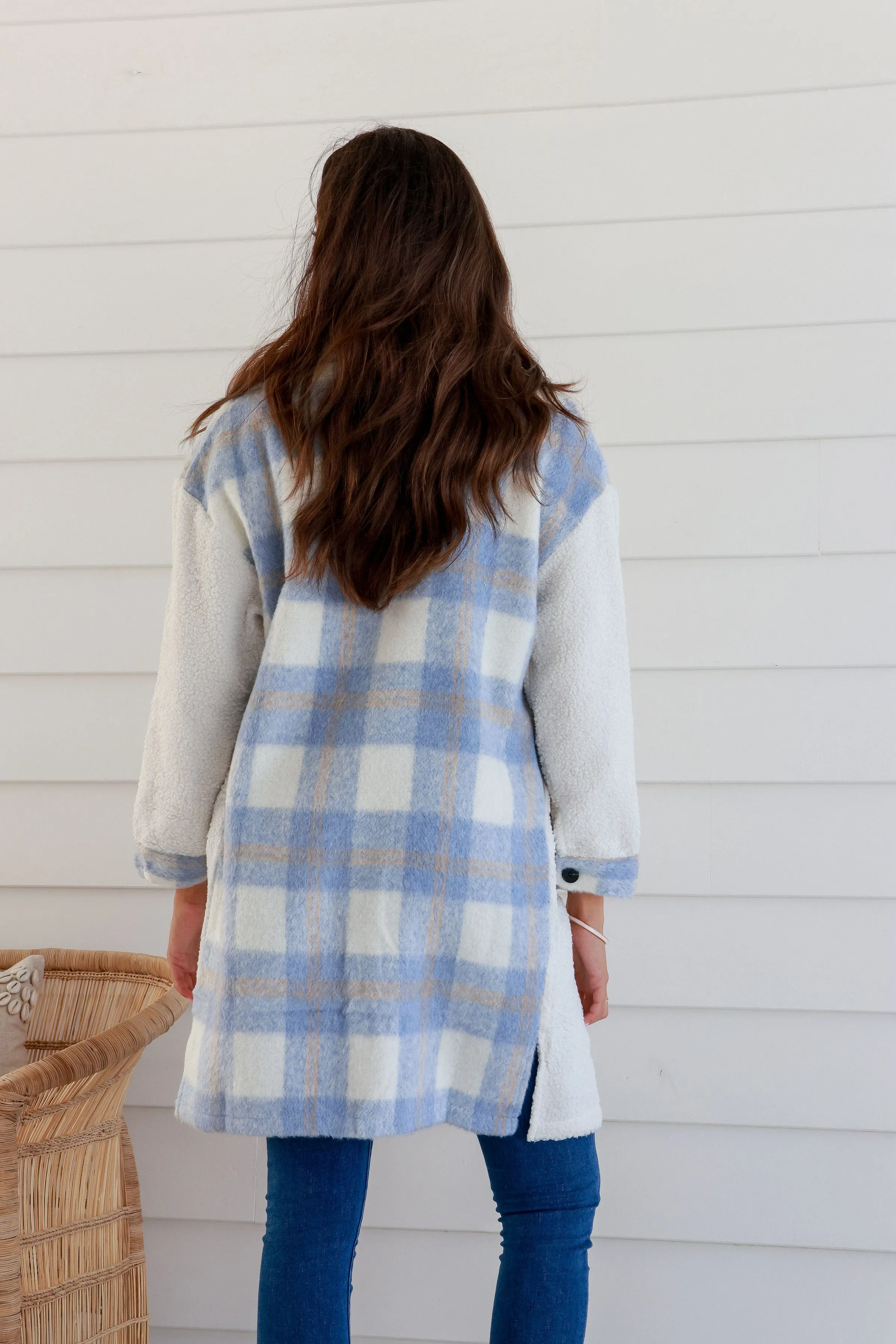 Maple Check Long Shacket - Blue