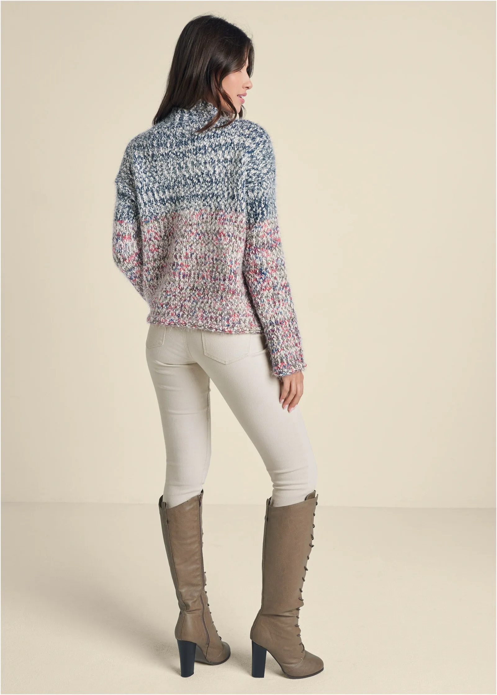 Marled Colorblock Turtleneck Sweater - Blue Multi