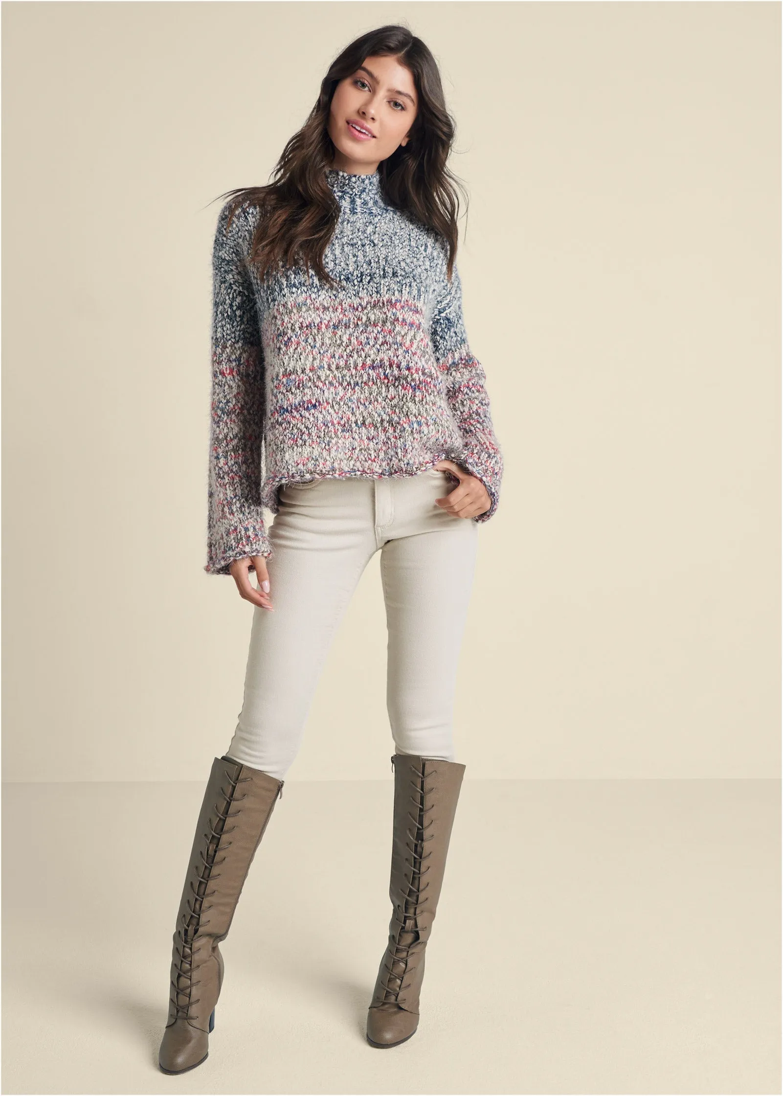 Marled Colorblock Turtleneck Sweater - Blue Multi