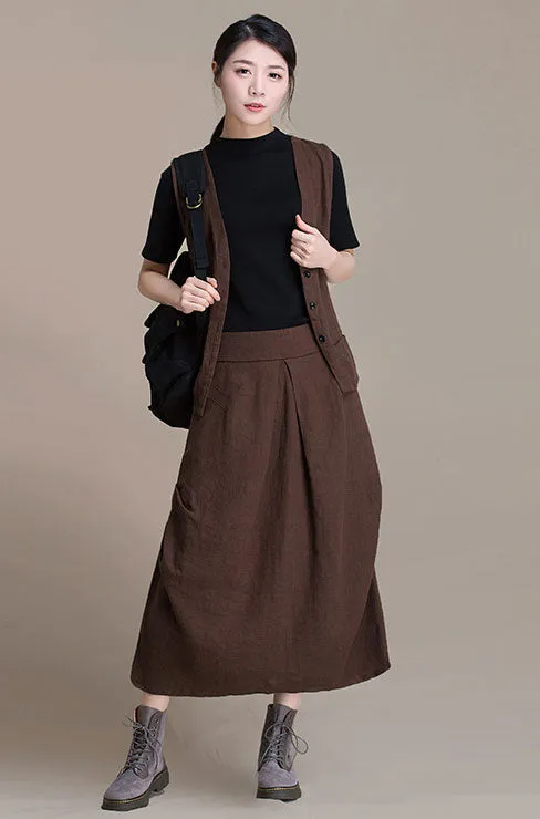 Maxi linen A-line autumn skirt J084-6