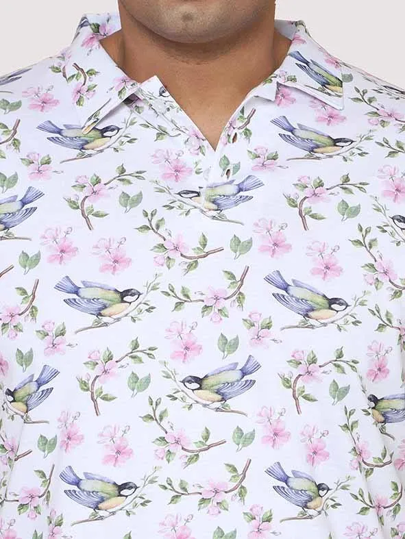 Men Plus Size Hummy Bird  Digital Printed Polo Collar T-shirt