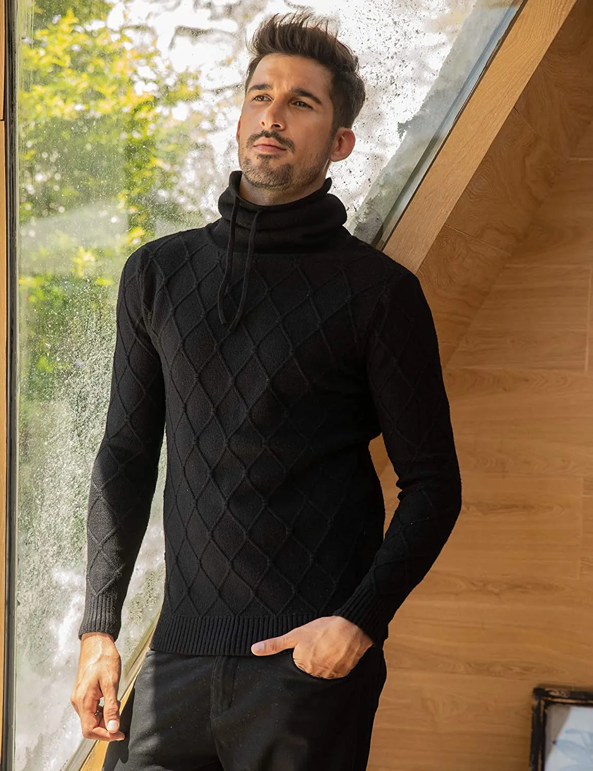 Men's Knitted Turtleneck Sweater Casual Thermal Long Sleeve Pullover