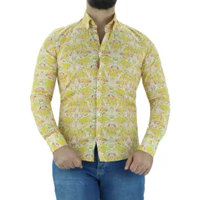 Men's Printed Stretchy Casual Shirt,Yellow