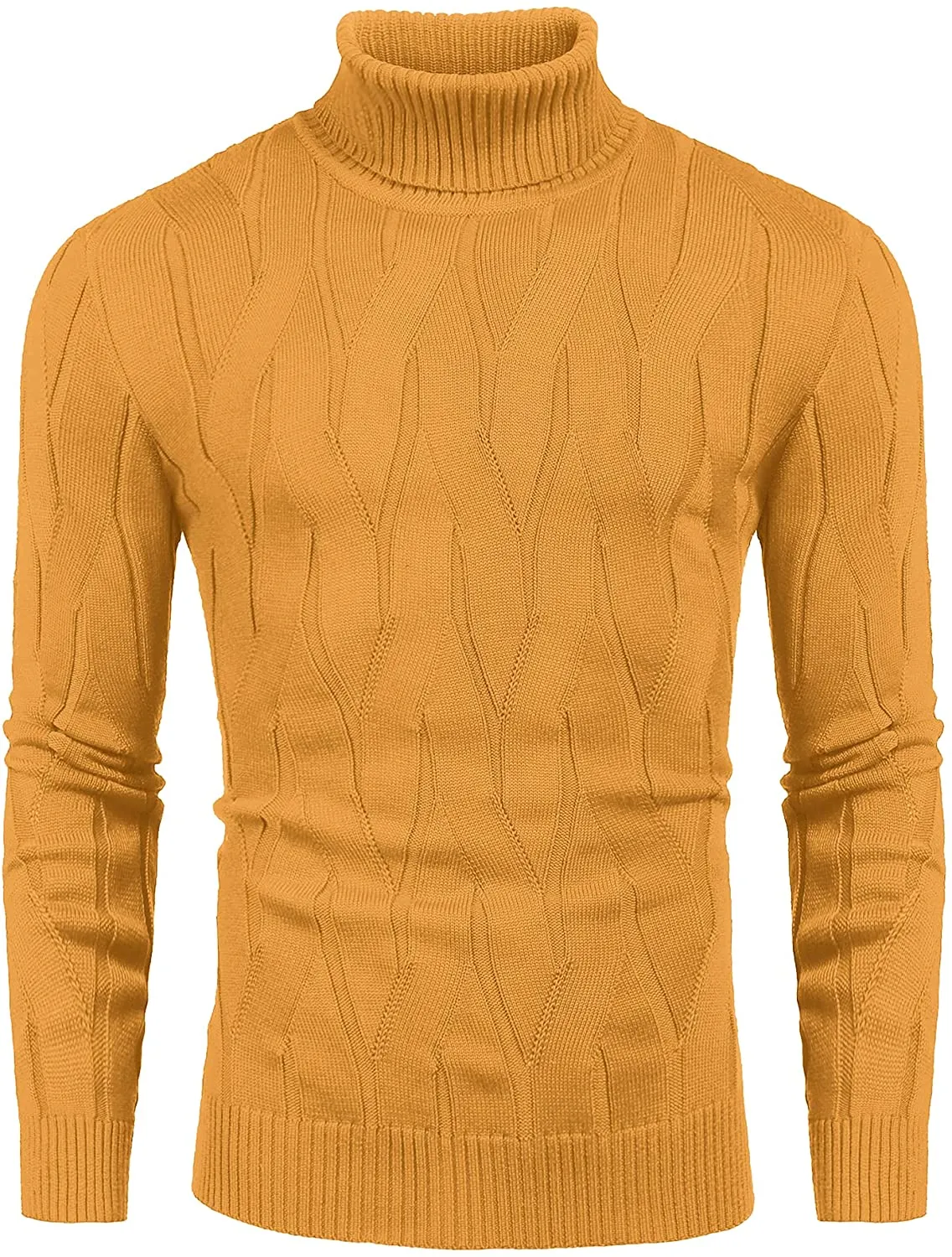 Men's Red Slim Fit Turtleneck Sweater Casual Knitted Pullover Sweater