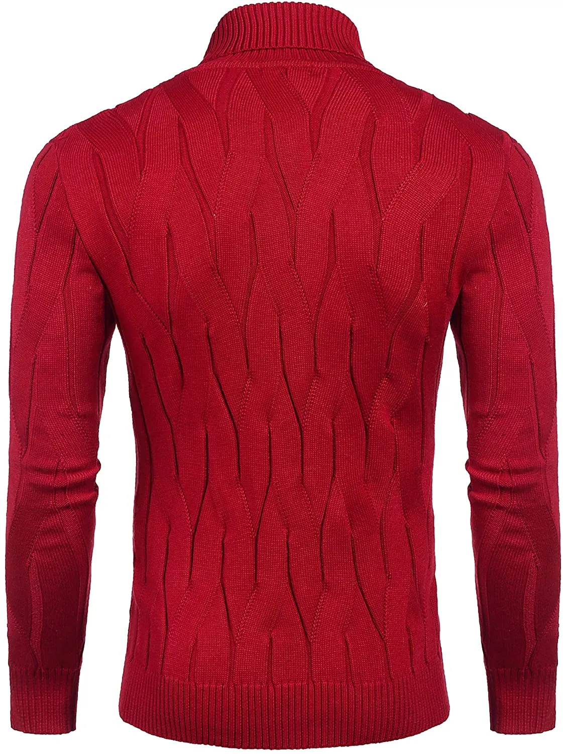 Men's Red Slim Fit Turtleneck Sweater Casual Knitted Pullover Sweater