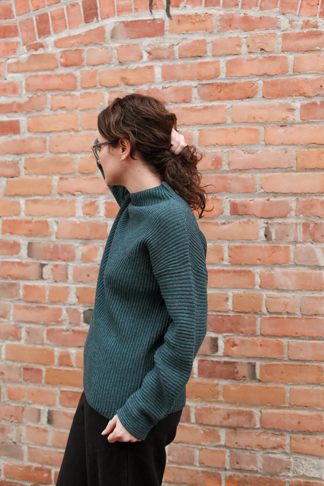 Merino Rib Sweater in Dragonfly Green