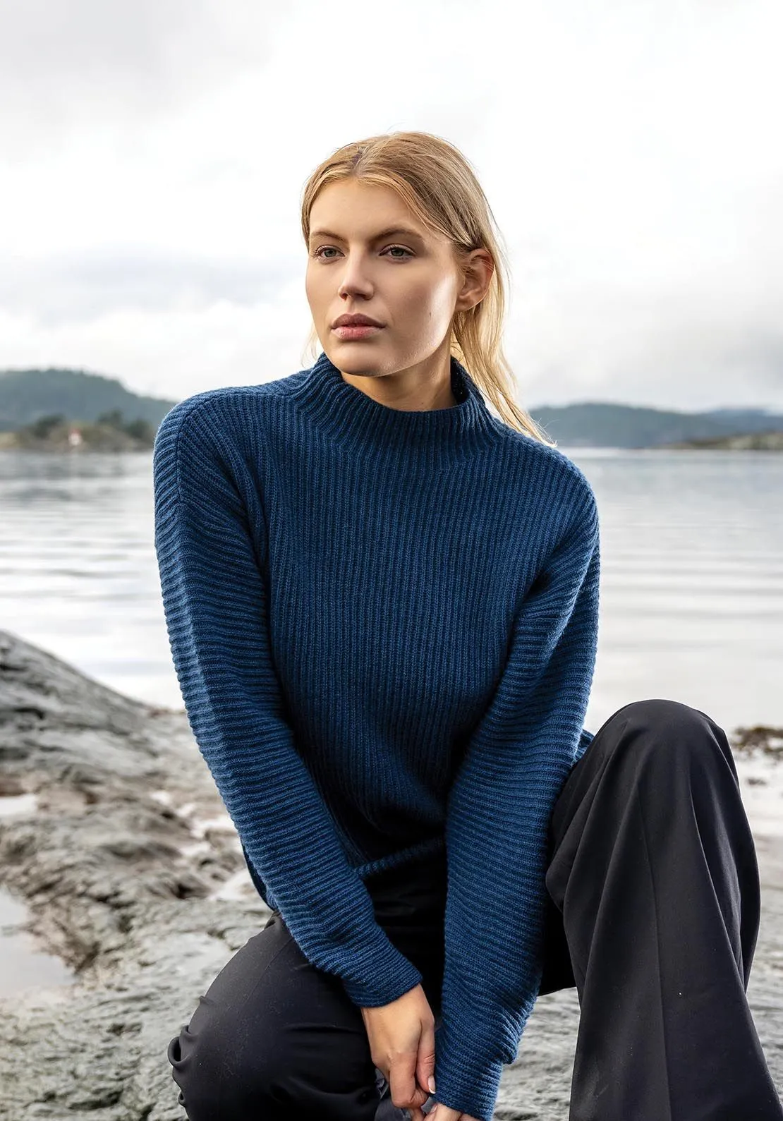 Merino Rib Sweater in Ocean Blue