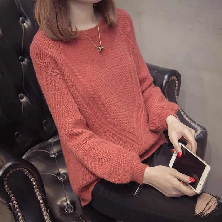 METAVERSMALL Korean version of foreign style semi-turtleneck long-sleeved primer sweater New autumn and winter casual versatile loose pullover knitted sweater women