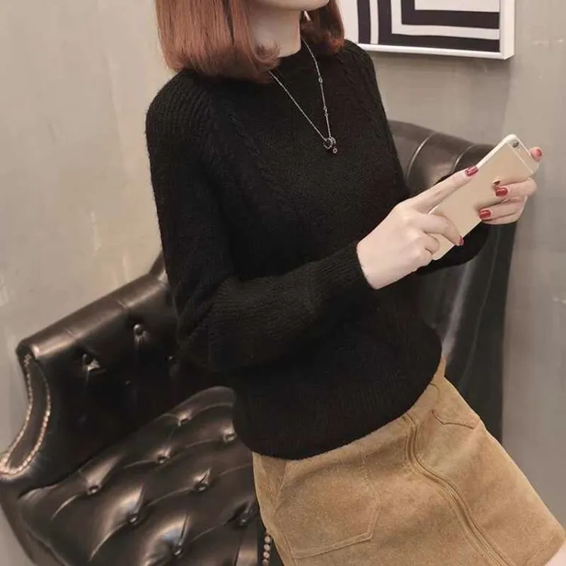 METAVERSMALL Korean version of foreign style semi-turtleneck long-sleeved primer sweater New autumn and winter casual versatile loose pullover knitted sweater women