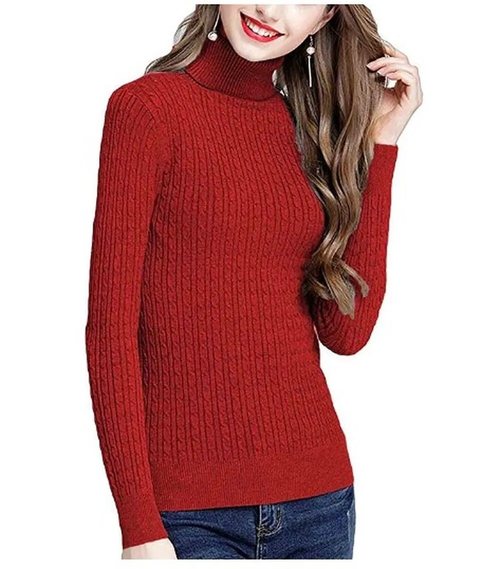 MFrannie Womens Twist Ribbed Cable Stretchy Fit Knit Turtleneck Sweater