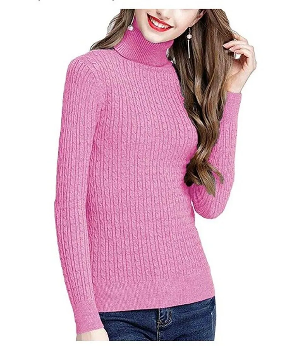 MFrannie Womens Twist Ribbed Cable Stretchy Fit Knit Turtleneck Sweater