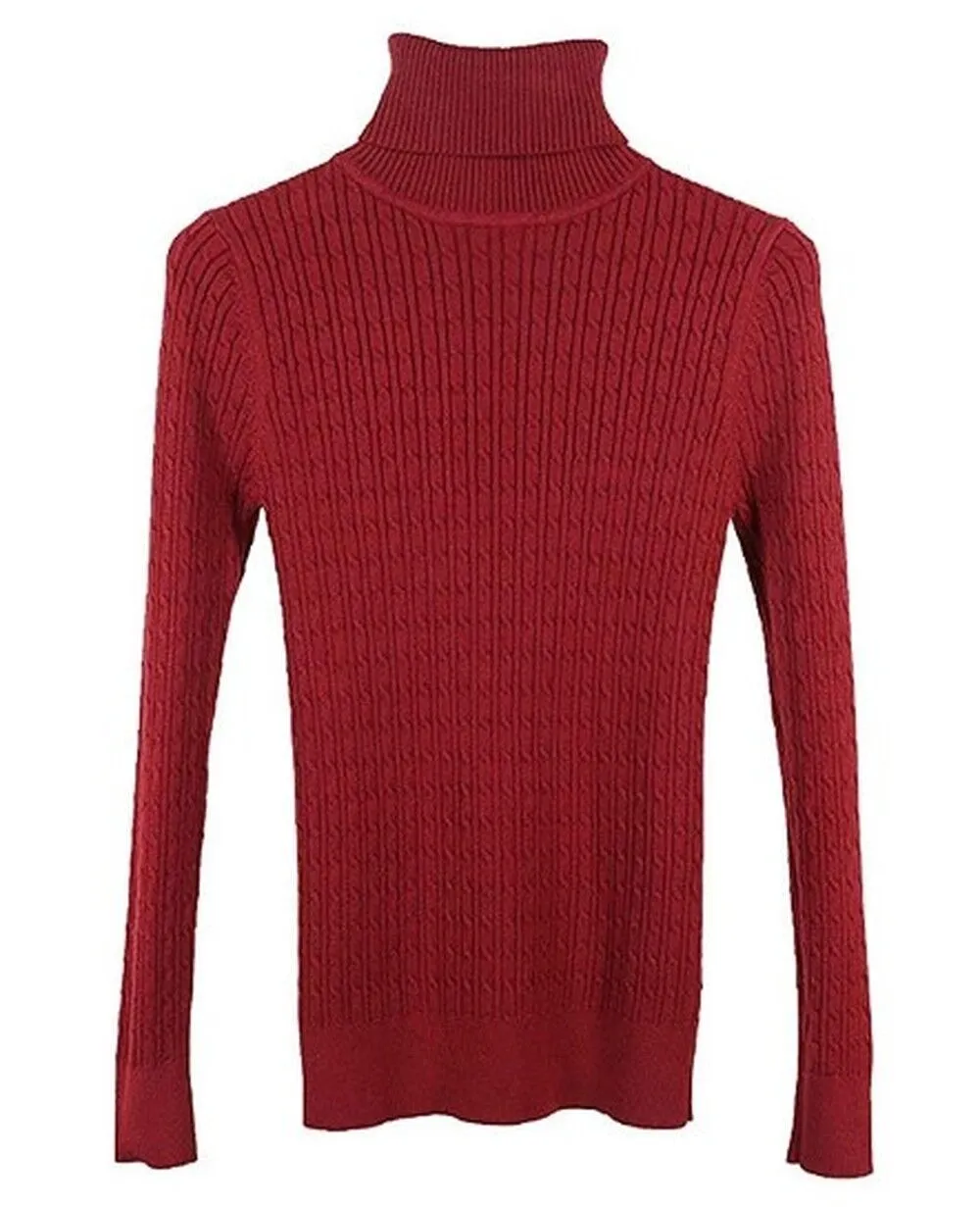 MFrannie Womens Twist Ribbed Cable Stretchy Fit Knit Turtleneck Sweater