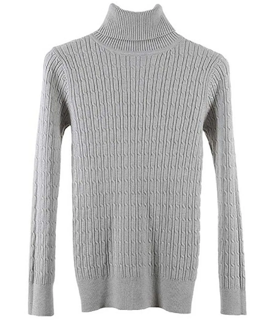 MFrannie Womens Twist Ribbed Cable Stretchy Fit Knit Turtleneck Sweater