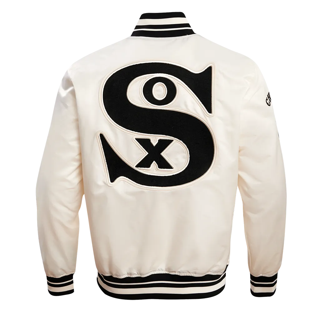 MLB CHICAGO WHITE SOX RETRO CLASSIC MEN'S RIB SATIN JACKET (EGGSHELL/BLACK)