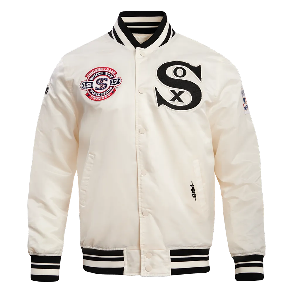 MLB CHICAGO WHITE SOX RETRO CLASSIC MEN'S RIB SATIN JACKET (EGGSHELL/BLACK)