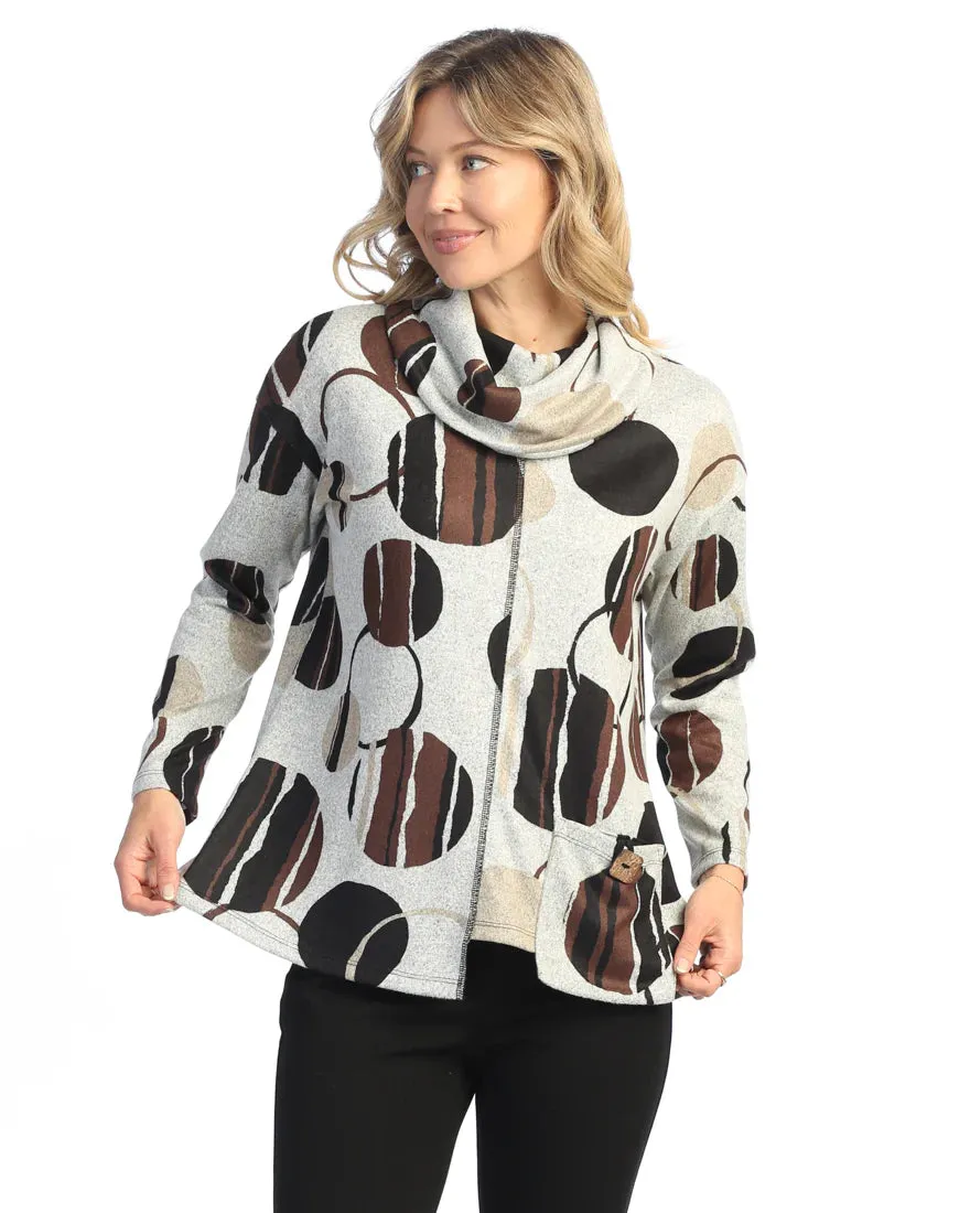 Mocha Dots French Brush Turtleneck Tunic Top With Pocket