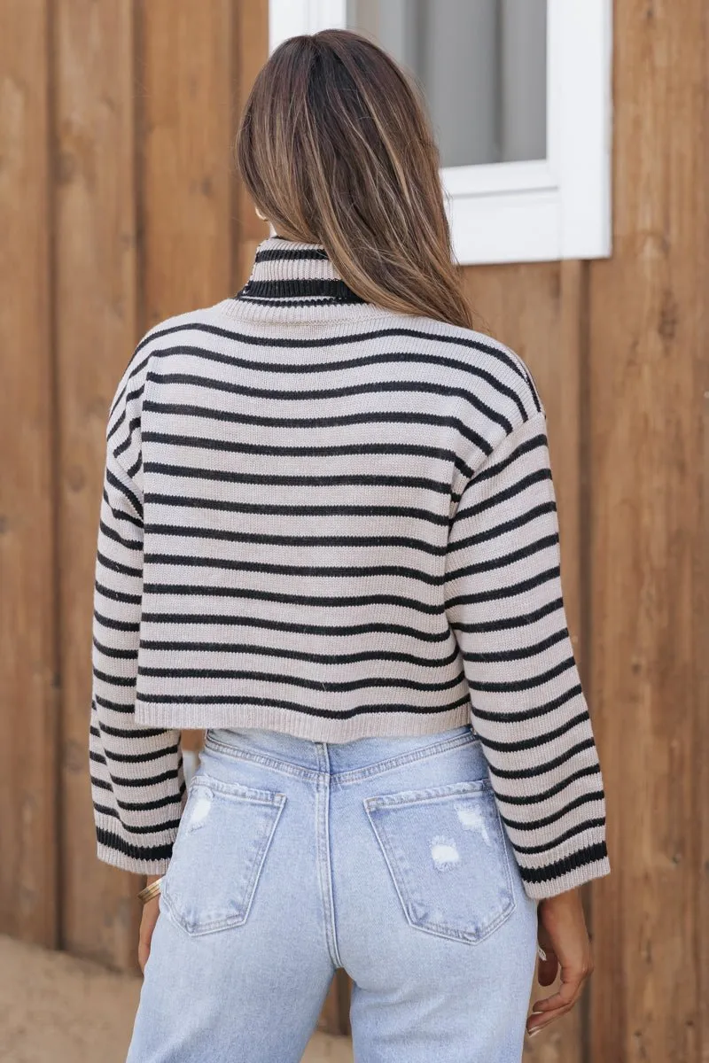 Mocha Striped Long Sleeve Turtleneck Sweater - FINAL SALE