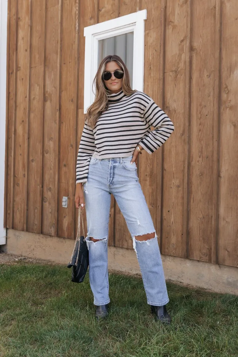 Mocha Striped Long Sleeve Turtleneck Sweater - FINAL SALE