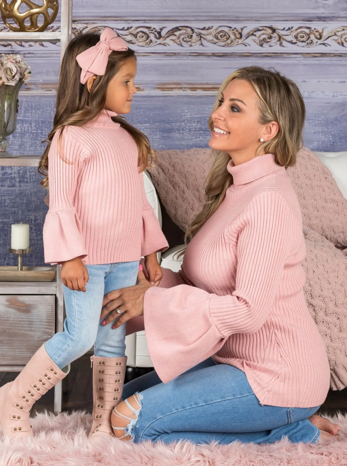 Mommy and Me Boho Sleeve Turtleneck Sweater