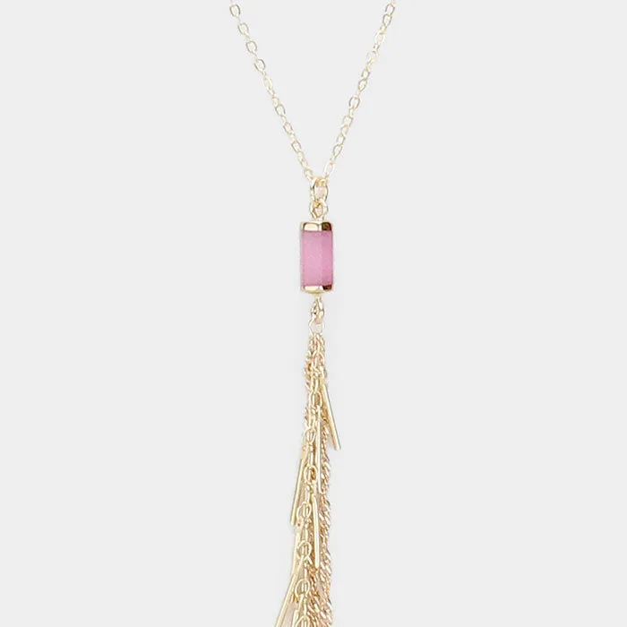 Natural Stone Chain Tassel Pendant Necklace