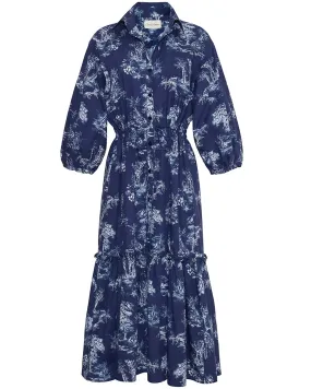 Navy Forest Toile Hutton Midi Dress