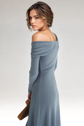 One Shoulder Midi Dress - Blue