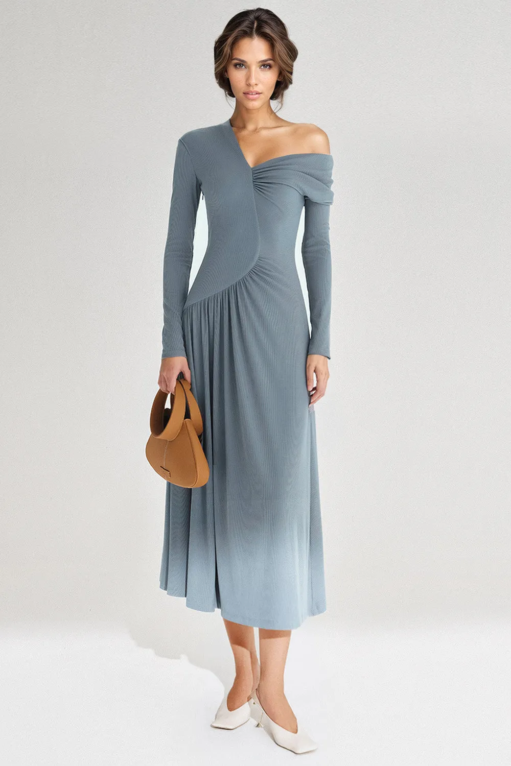 One Shoulder Midi Dress - Blue