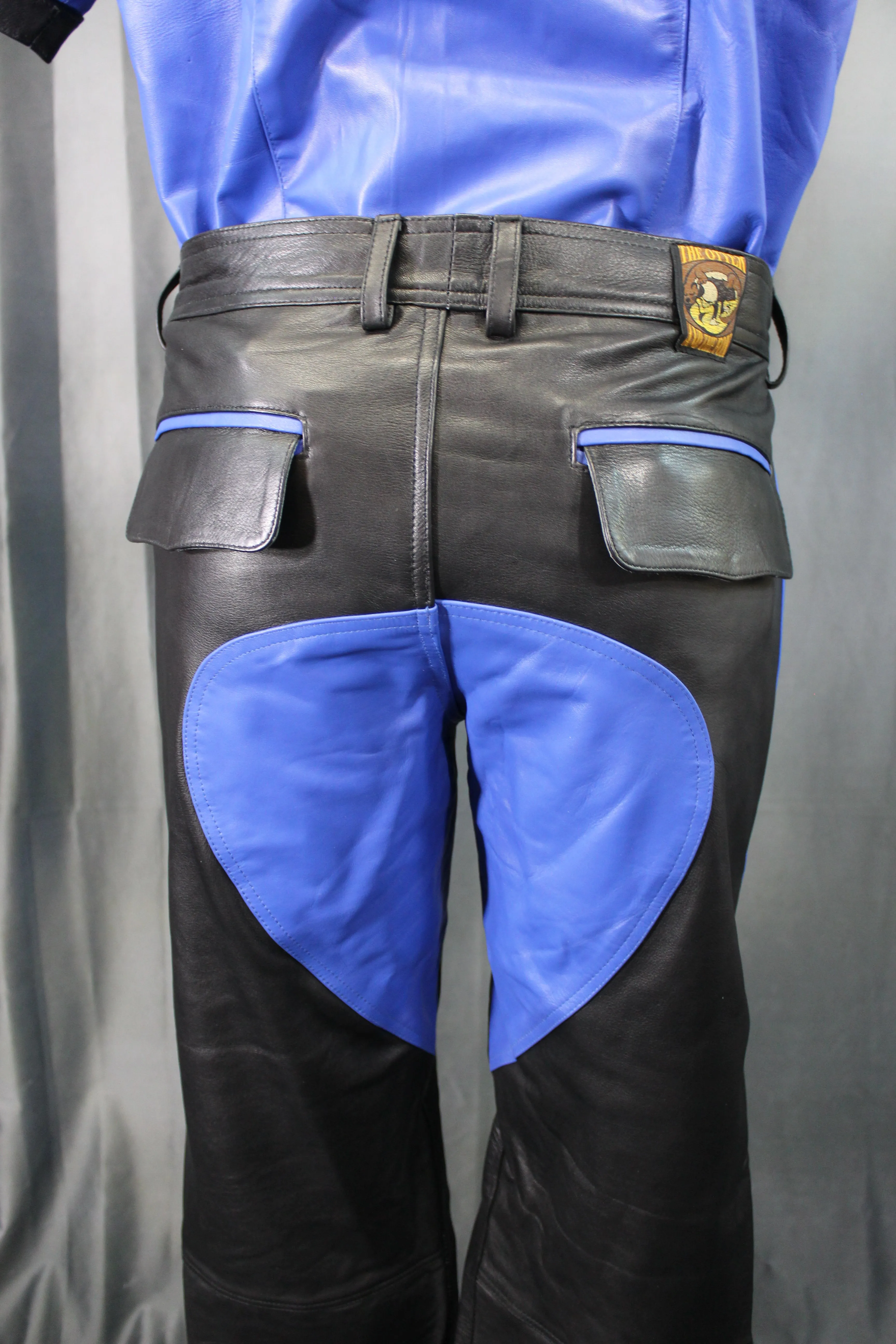 OnF Leather Formal Pants in Black with Blue Highlights