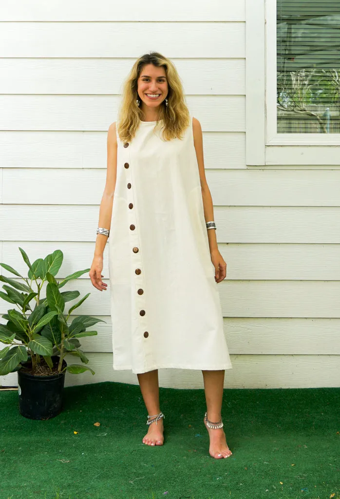 Organic Cotton Boho Dress with Coconut Buttons