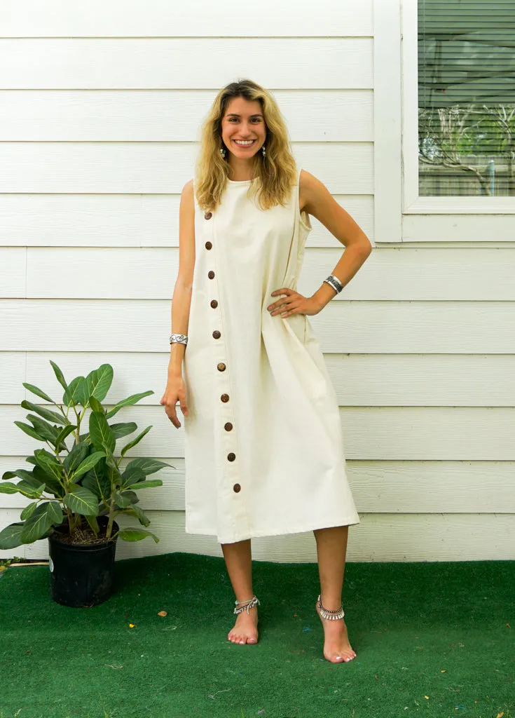 Organic Cotton Boho Dress with Coconut Buttons