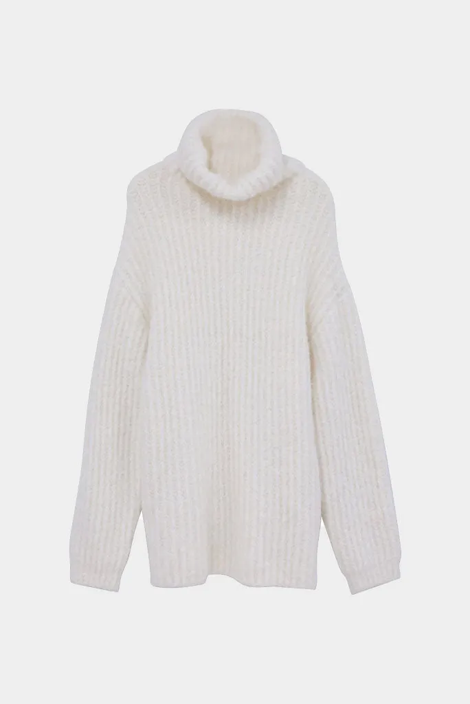 Oversized Turtleneck Knit Sweater - Cream