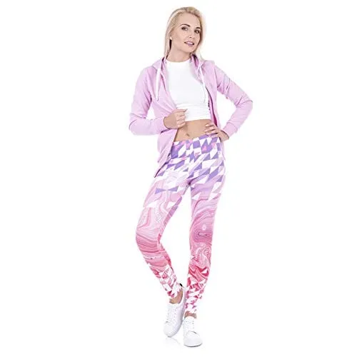 Pink Seamless Workout Leggings - Women’s Aztec Printed Yoga Leggings, Tummy Control Running Pants (Pink Ice, One Size)