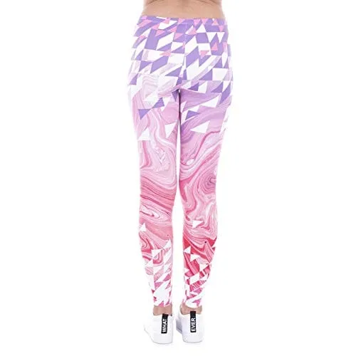 Pink Seamless Workout Leggings - Women’s Aztec Printed Yoga Leggings, Tummy Control Running Pants (Pink Ice, One Size)