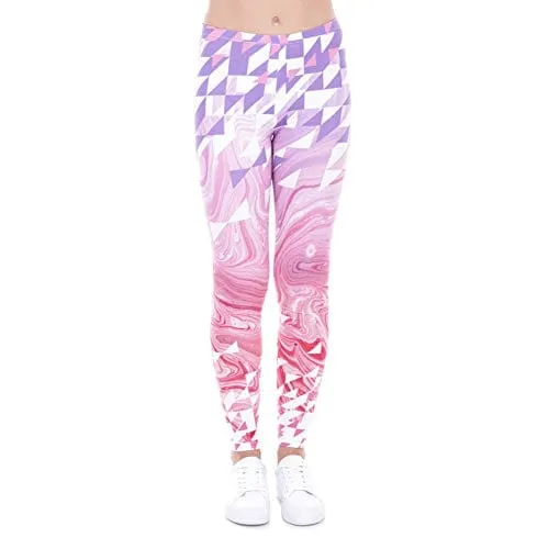 Pink Seamless Workout Leggings - Women’s Aztec Printed Yoga Leggings, Tummy Control Running Pants (Pink Ice, One Size)