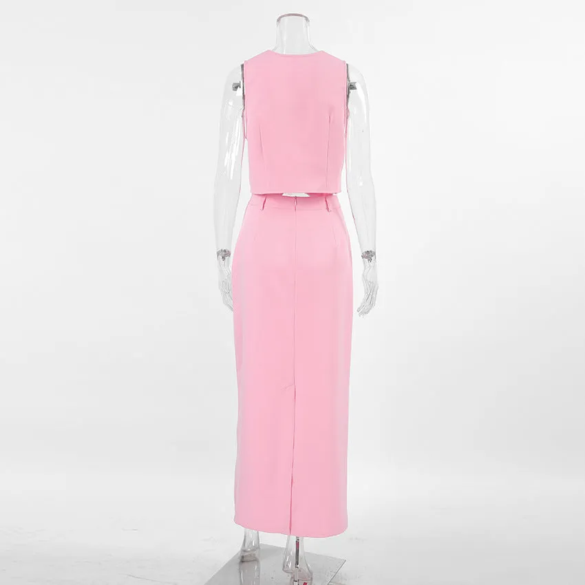 Pink Suit Waistcoat And Skirt Set