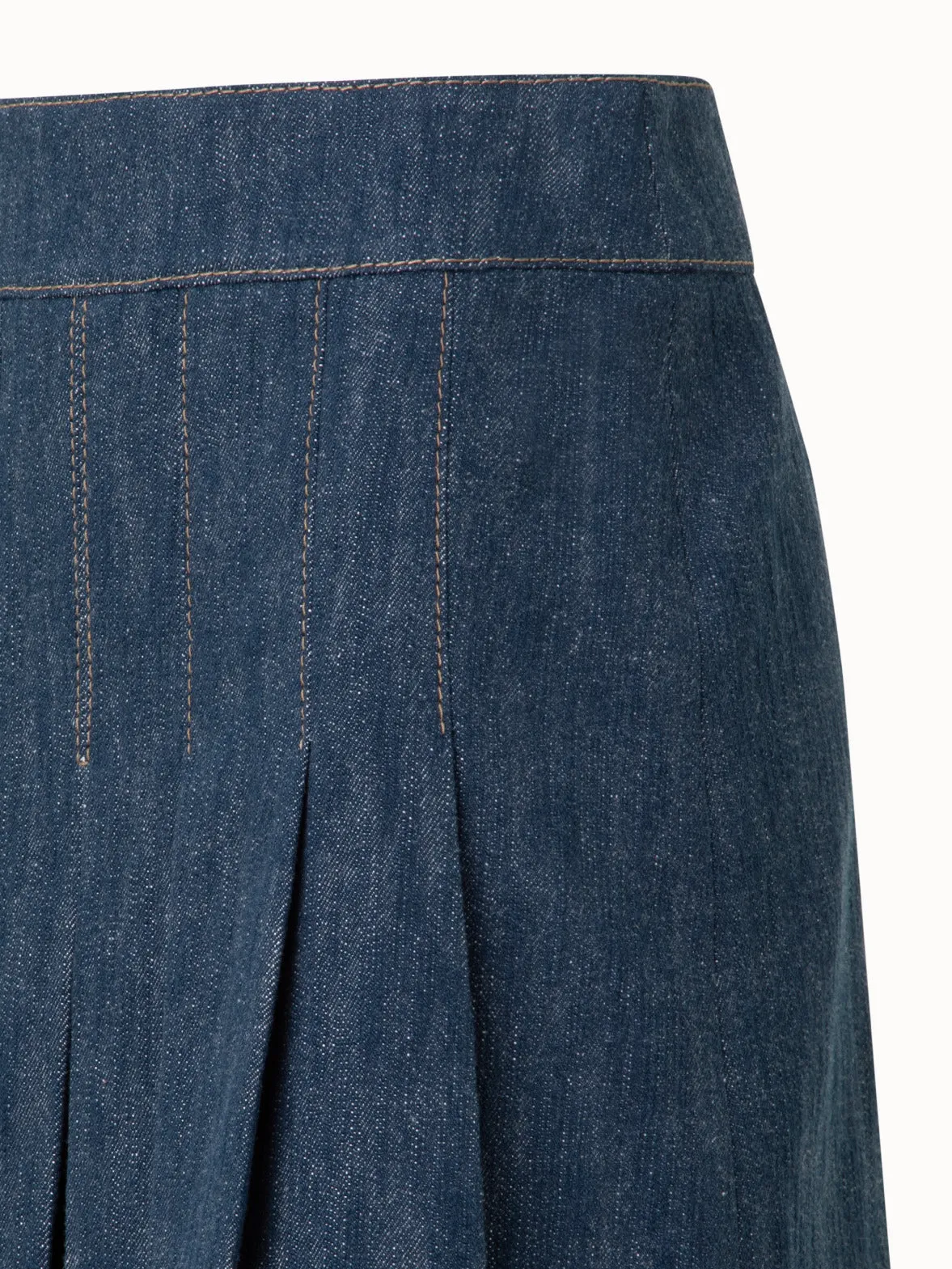 Pleated Denim Mini Skirt