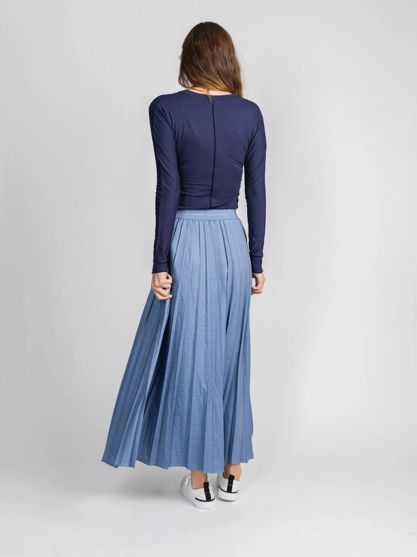 PLEATED SKIRT 37"-LIGHT DENIM