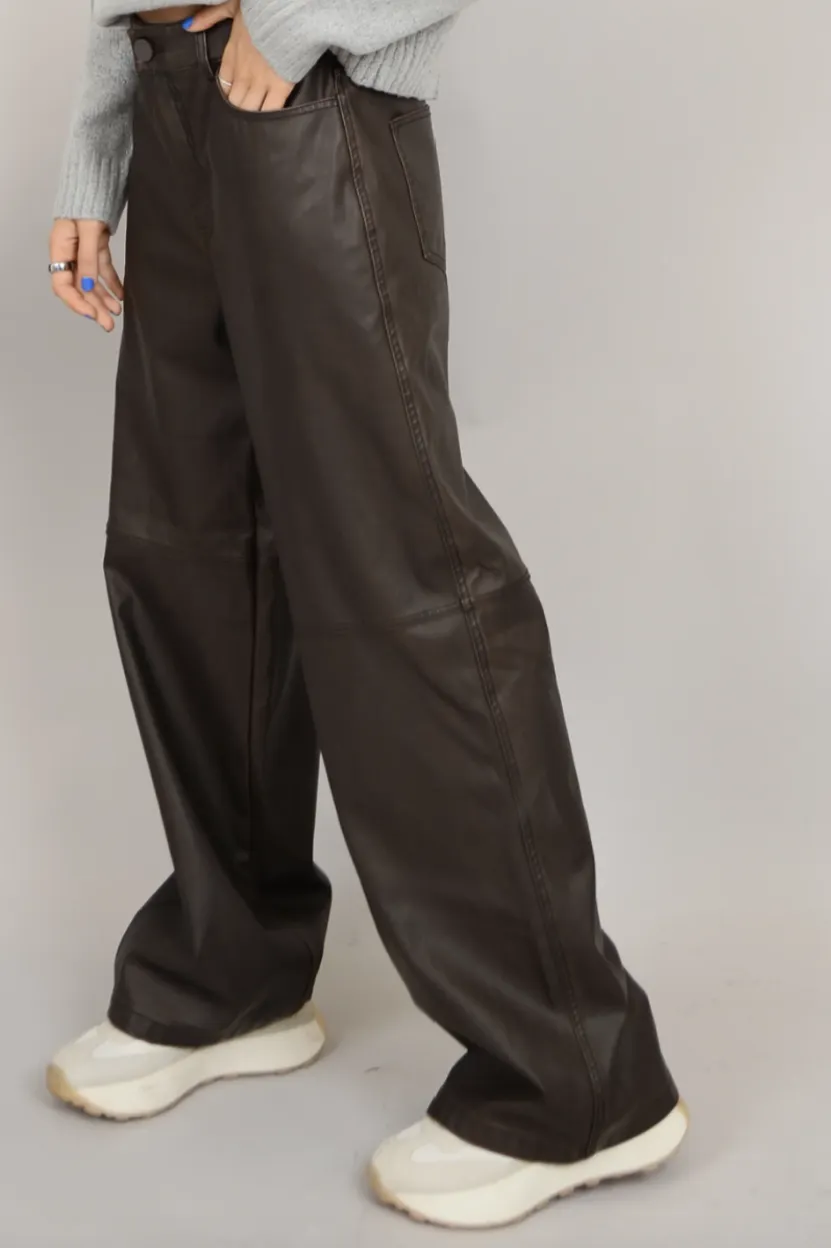 Polaris Faux Leather Pocket Pant | Cedar Brown