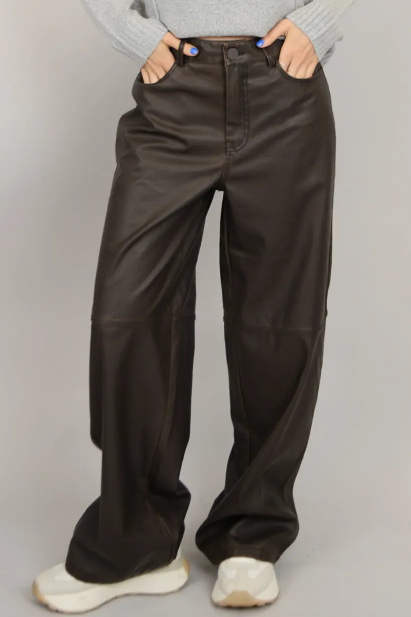 Polaris Faux Leather Pocket Pant | Cedar Brown