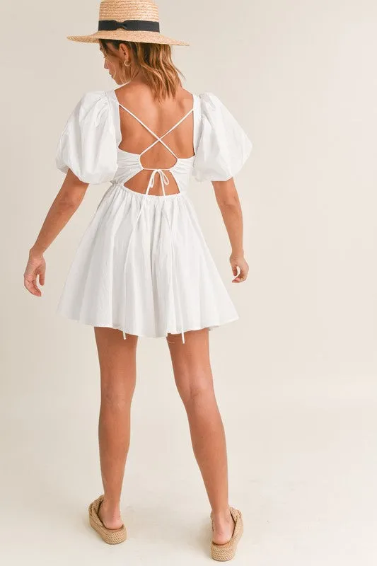 *PUFF SLEEVE MINI DRESS WHITE