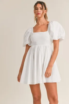 *PUFF SLEEVE MINI DRESS WHITE