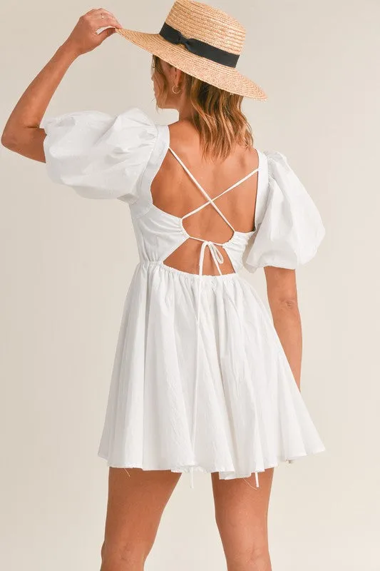 *PUFF SLEEVE MINI DRESS WHITE