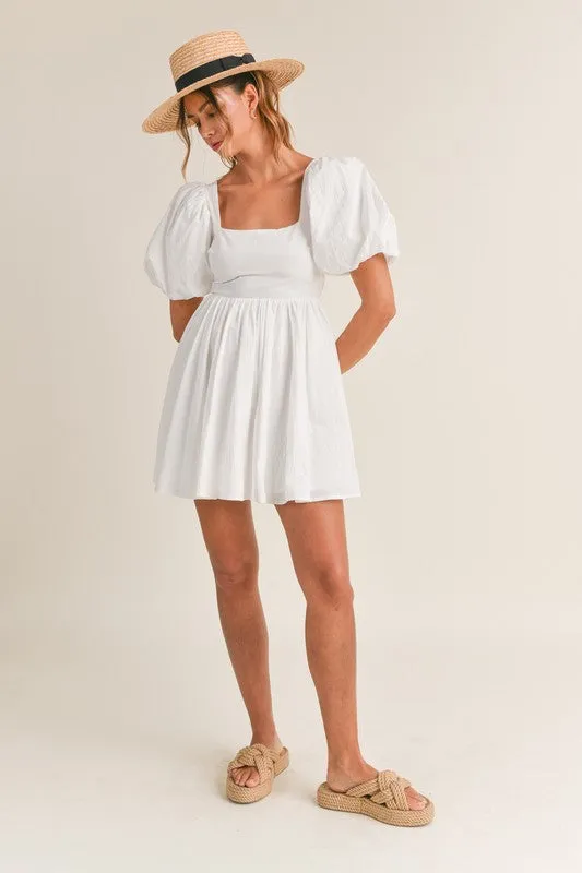 *PUFF SLEEVE MINI DRESS WHITE