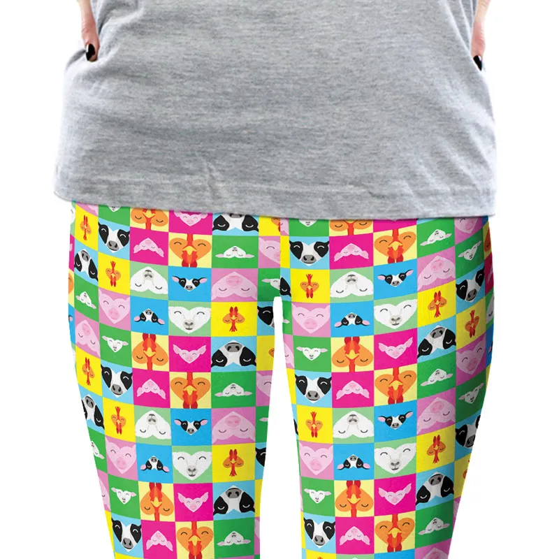 "Love All Animals" Cow, Pig, Chicken, Lamb Printed Leggings