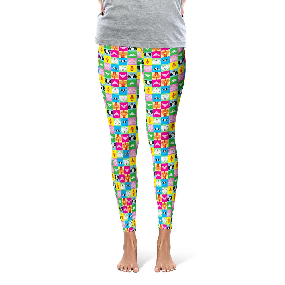 "Love All Animals" Cow, Pig, Chicken, Lamb Printed Leggings