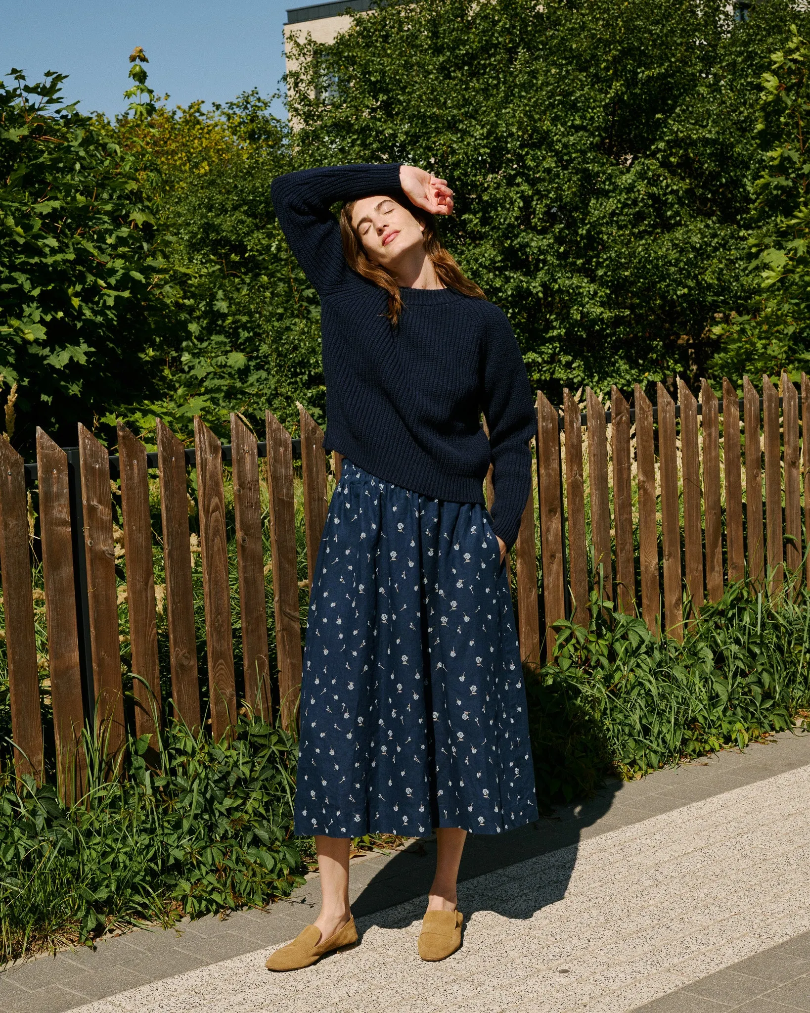 R: SION gathered linen skirt (Size: M; Color: Midnight Rose)