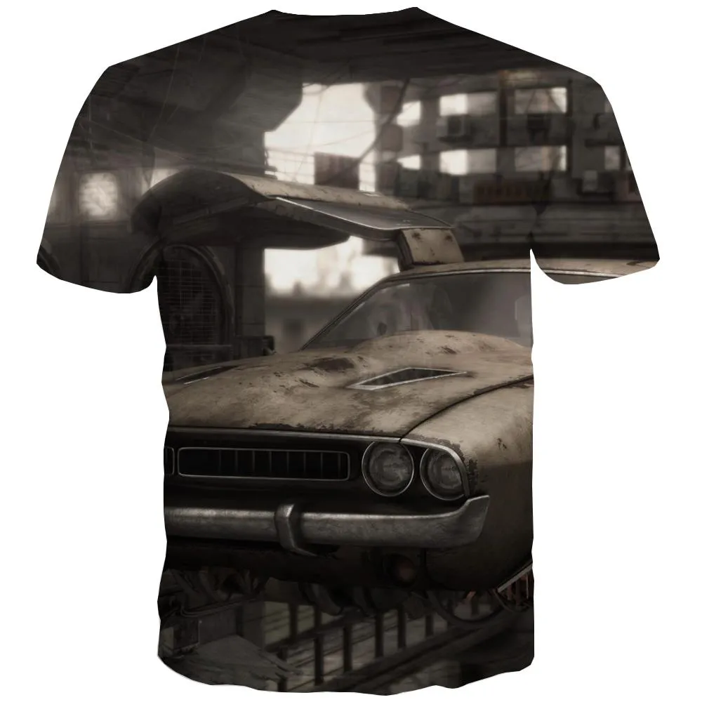 Racing Car T-shirt Men Metal Tshirts Cool City T-shirts Graphic Gray Tshirt Anime Retro Tshirts Casual