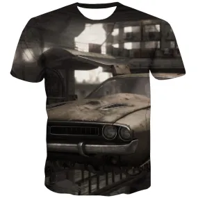 Racing Car T-shirt Men Metal Tshirts Cool City T-shirts Graphic Gray Tshirt Anime Retro Tshirts Casual